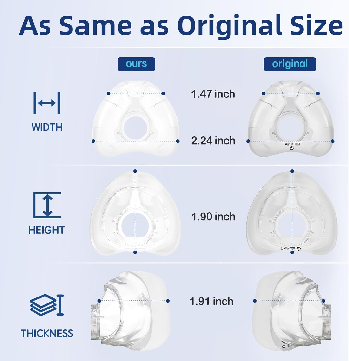 Replacement Nasal Cushion for ResMed AirFit N20, Compatible with Original Frame, Reliable Seal & Perfect Fit, Covers Nose, Small/Meduim/Large Size Available