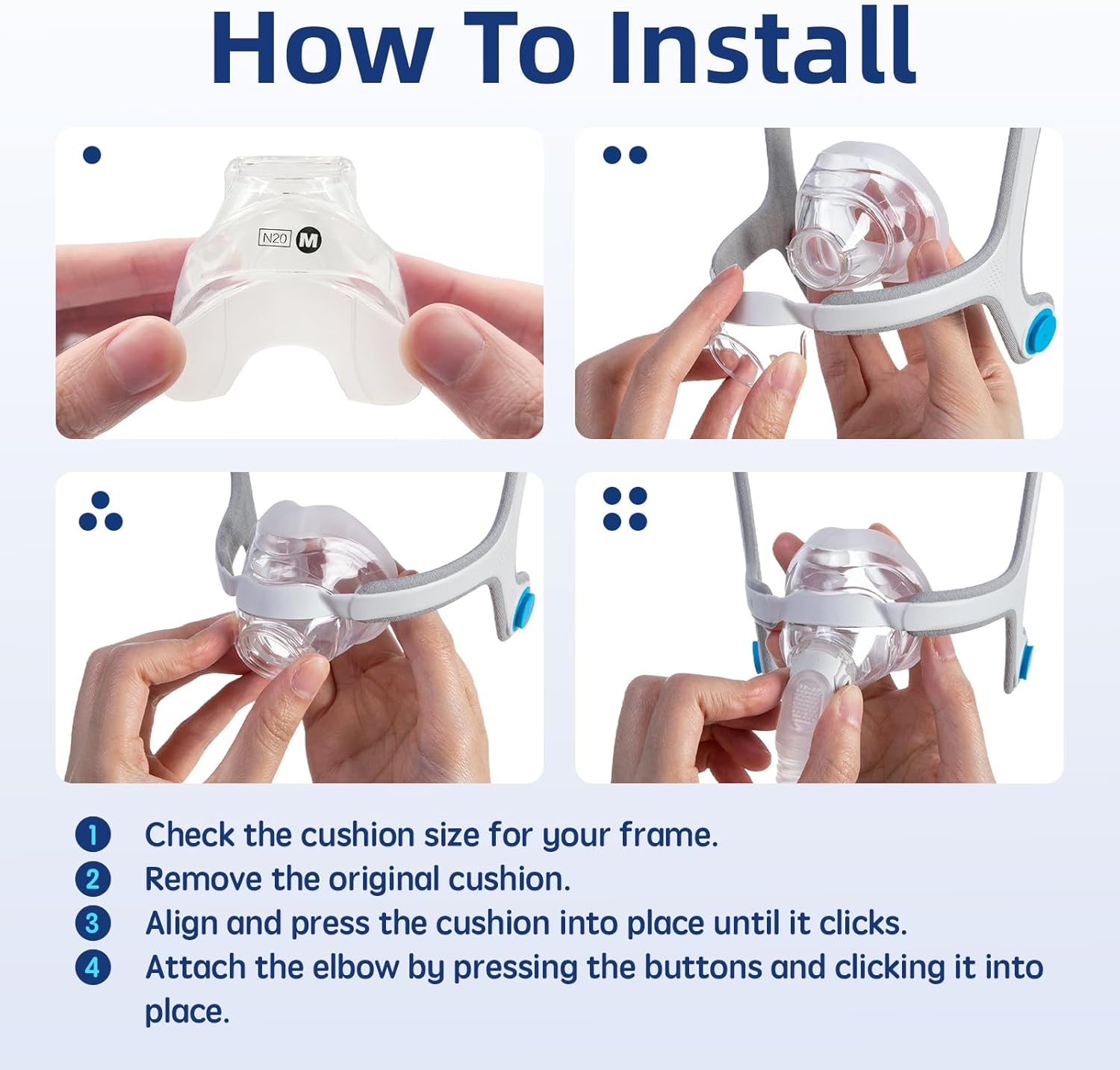 Replacement Nasal Cushion for ResMed AirFit N20, Compatible with Original Frame, Reliable Seal & Perfect Fit, Covers Nose, Small/Meduim/Large Size Available