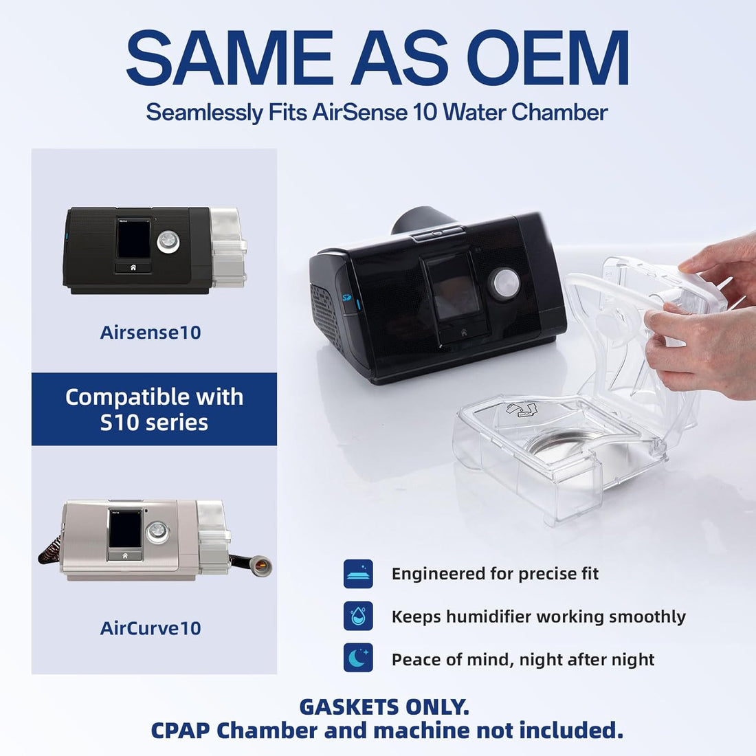 Replacement Gaskets for AirSense 10 & AirCurve 10 Water Chamber, Silicone Gaskets Compatible with HumidAir Standard Tub for Air10 Devices, Leak-Proof