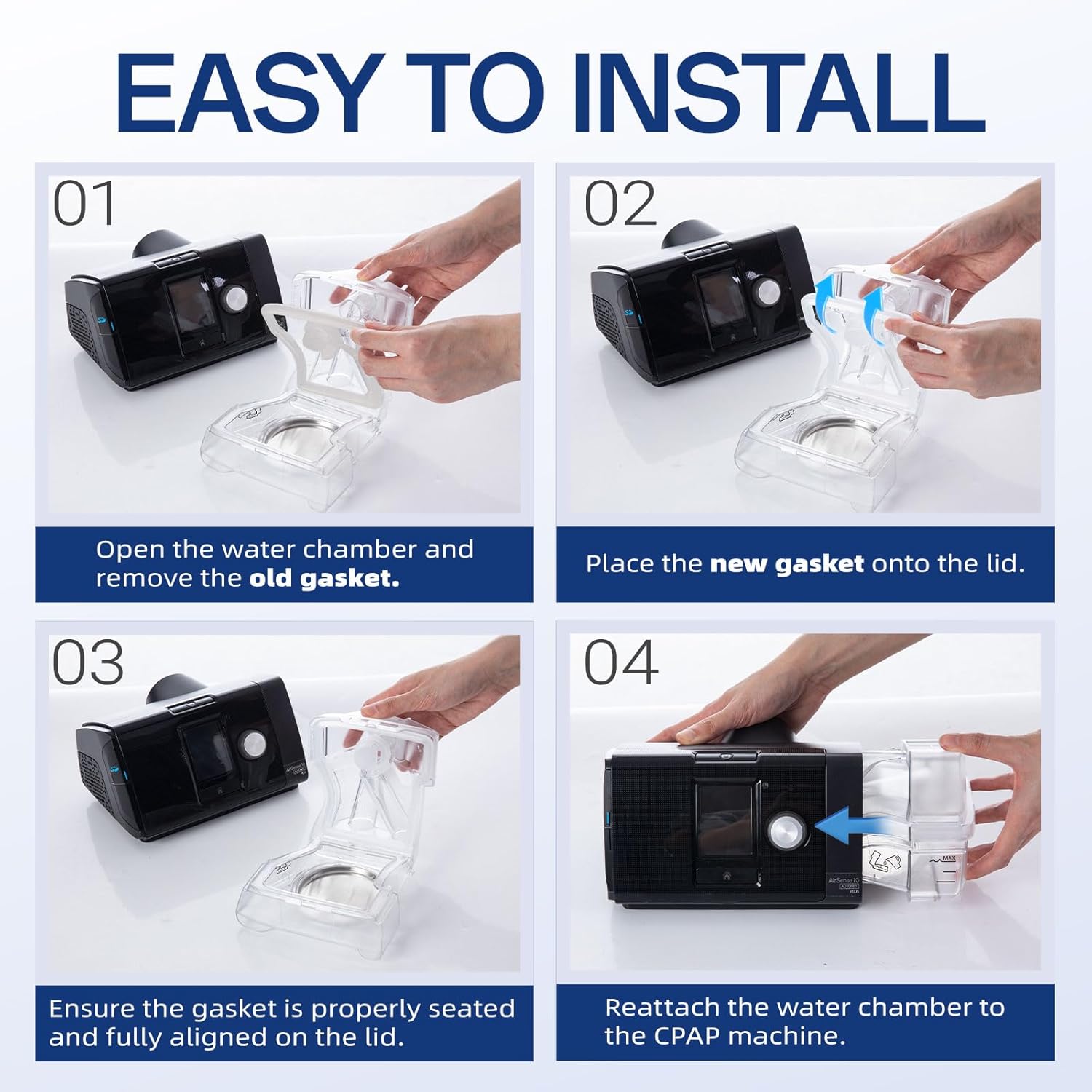 Replacement Gaskets for AirSense 10 & AirCurve 10 Water Chamber, Silicone Gaskets Compatible with HumidAir Standard Tub for Air10 Devices, Leak-Proof
