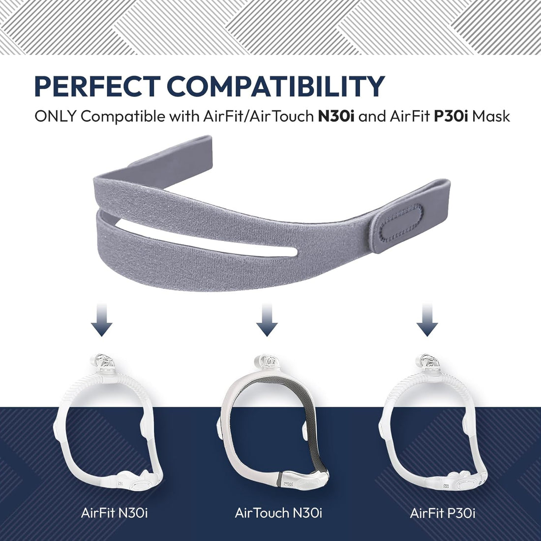 3-Pack Replacement Headgear Compatible with AirFit N30i & P30i Nasal Mask – Adjustable & Stretchy Material | Straps for Secure Fit | PAP Supplies & Accessories (Mask & Frame Not Included)