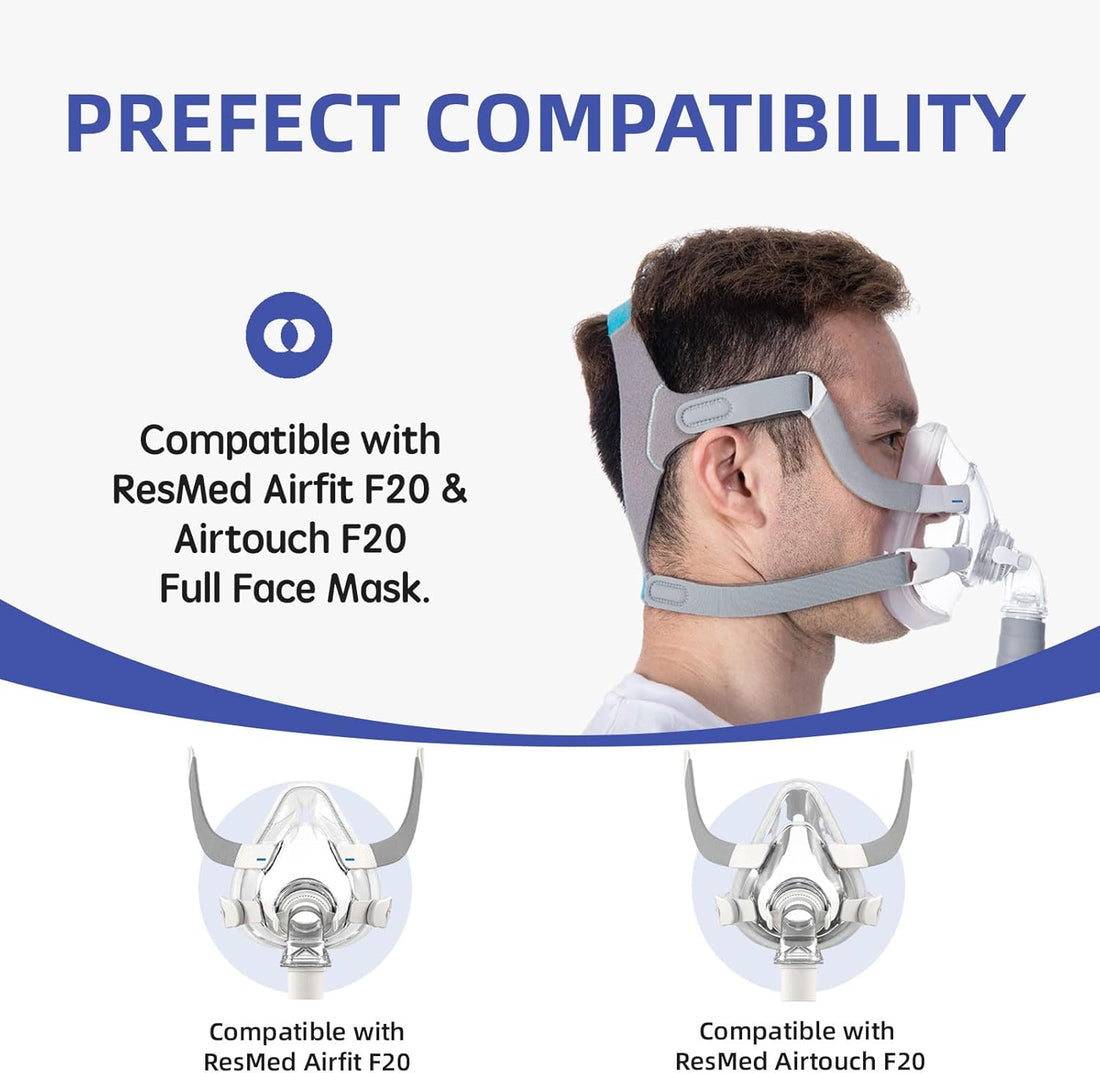 2-Pack Replacement CPAP Headgear for AirFit F20 & AirTouch F20 – Compatible with F20 Full Face Mask | 4 Stronger Magnetic Clips, Adjustable Straps | Available in Medium & Large