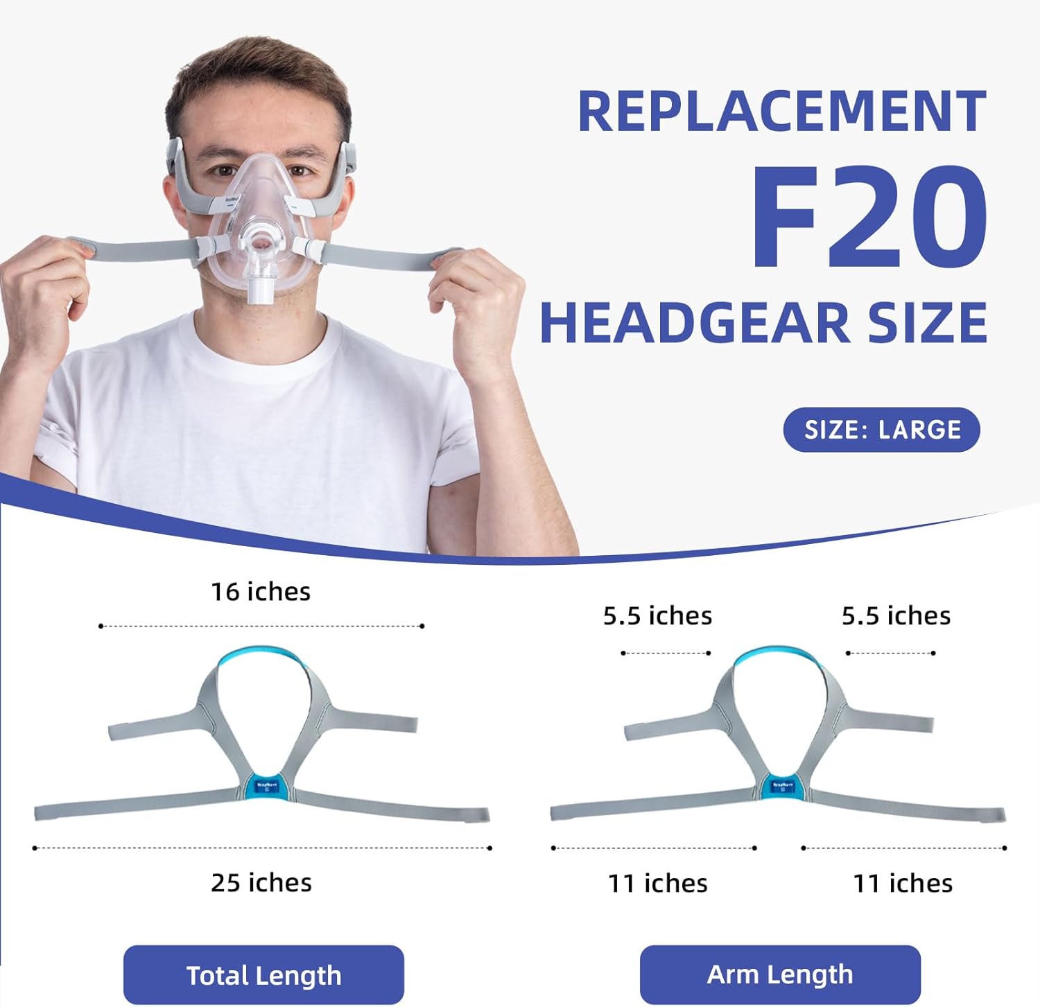 2-Pack Replacement CPAP Headgear for AirFit F20 & AirTouch F20 – Compatible with F20 Full Face Mask | 4 Stronger Magnetic Clips, Adjustable Straps | Available in Medium & Large