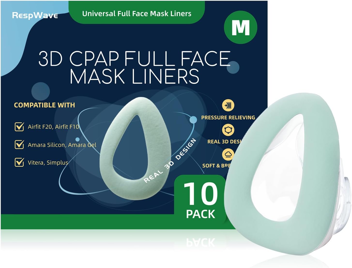 10-Pack CPAP Mask Liners for Full Face Masks – Reduces Air Leaks & Pressure Marks | Compatible with ResMed F20/F10, F&P Simplus & Vitera, Philips Amara Series (Cushions NOT Included)