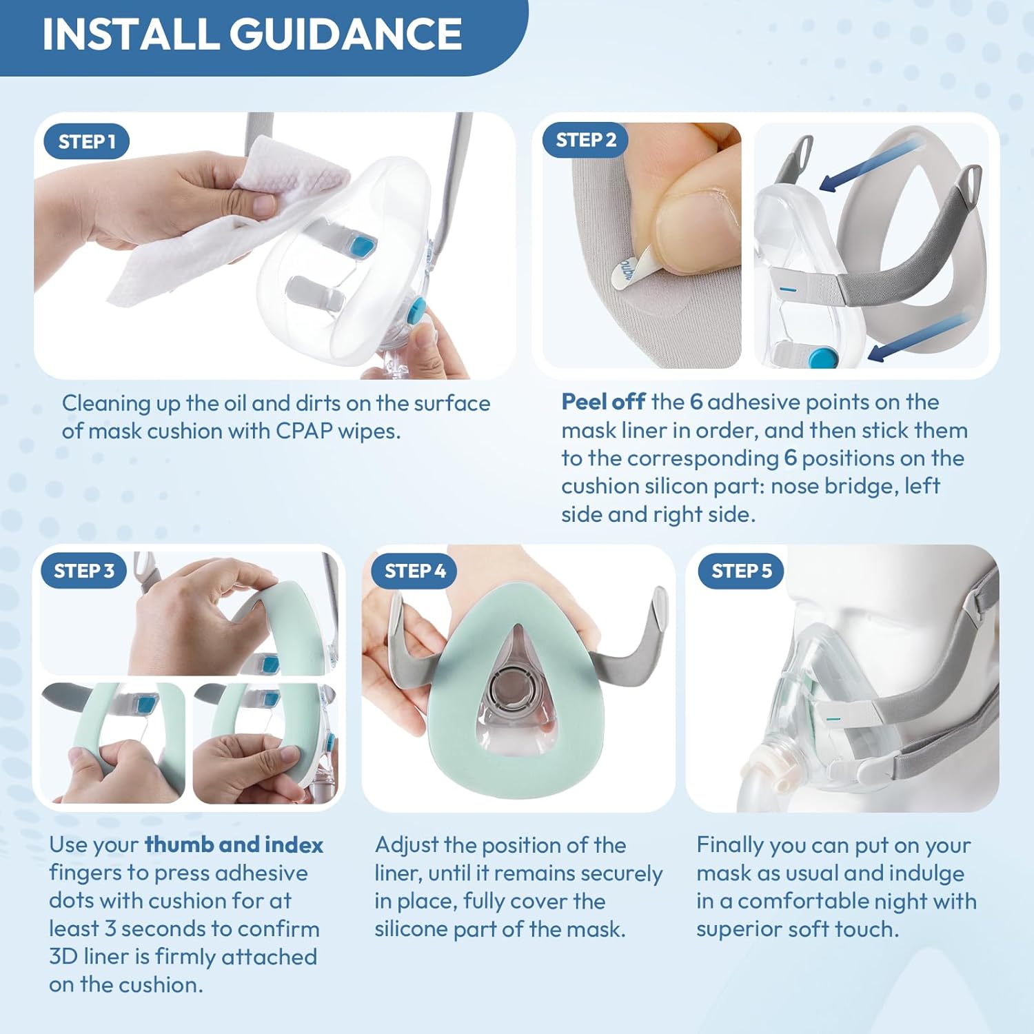 10-Pack CPAP Mask Liners for Full Face Masks – Reduces Air Leaks & Pressure Marks | Compatible with ResMed F20/F10, F&P Simplus & Vitera, Philips Amara Series (Cushions NOT Included)