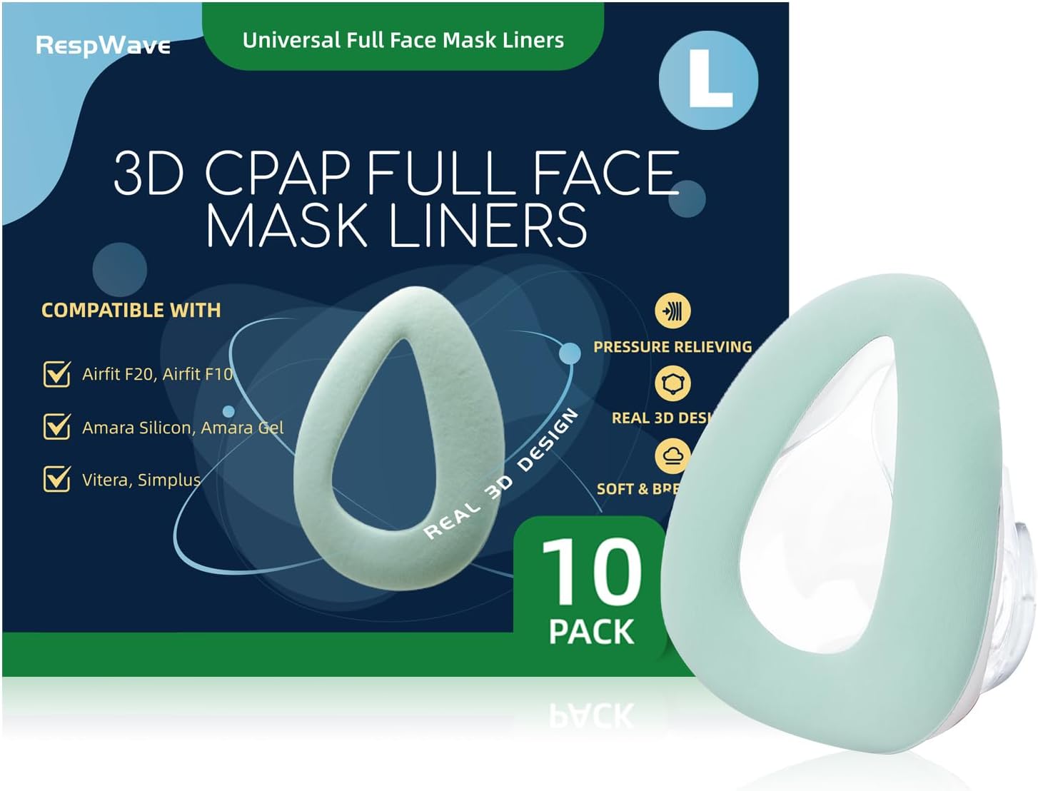 10-Pack CPAP Mask Liners for Full Face Masks – Reduces Air Leaks & Pressure Marks | Compatible with ResMed F20/F10, F&P Simplus & Vitera, Philips Amara Series (Cushions NOT Included)