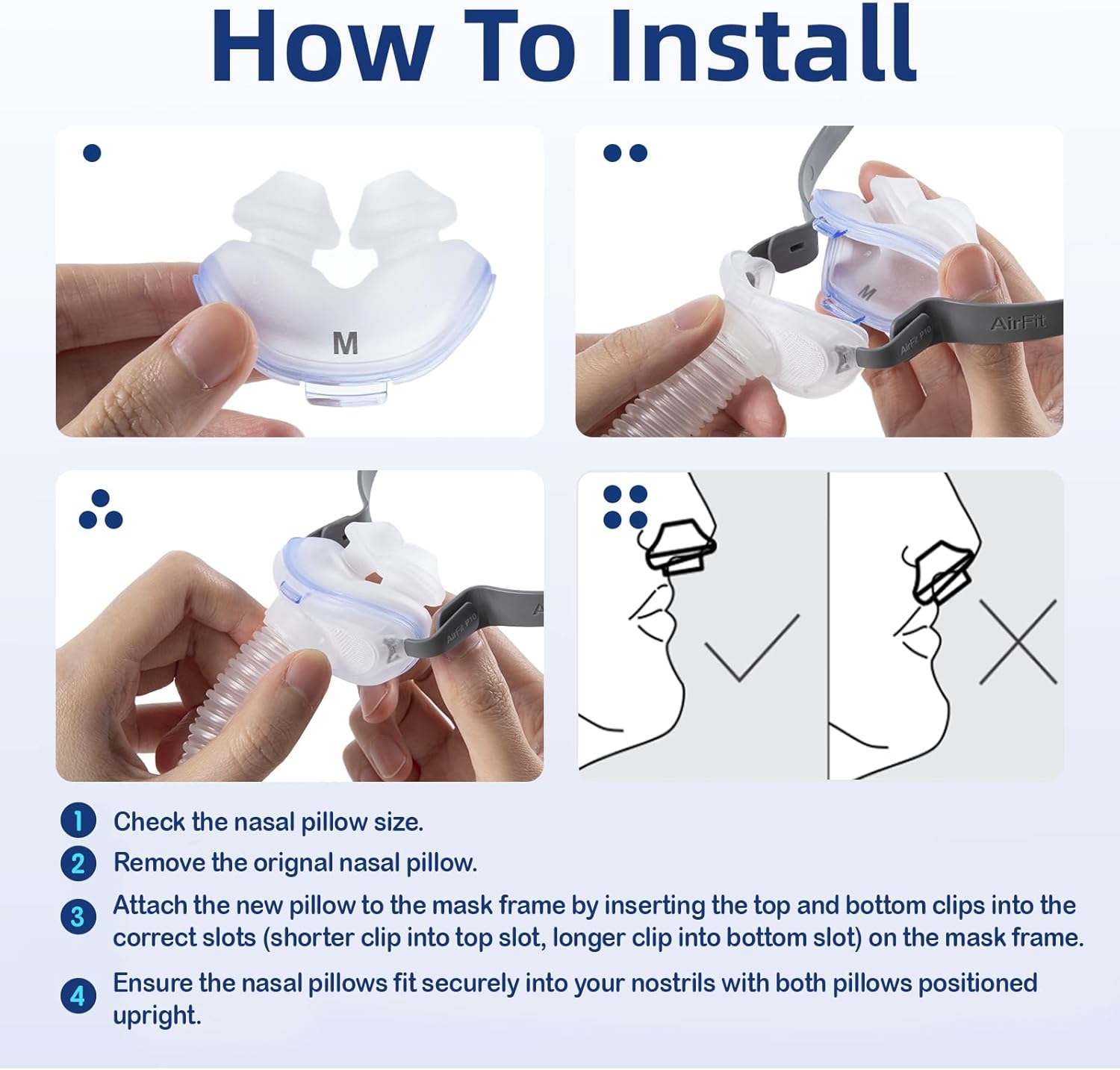 Replacement Nasal Pillow Cushion for ResMed AirFit P10, Compatible with Original Frame, Reliable Seal & Soft Silicone, S/M/L Available (Frame NOT Included)