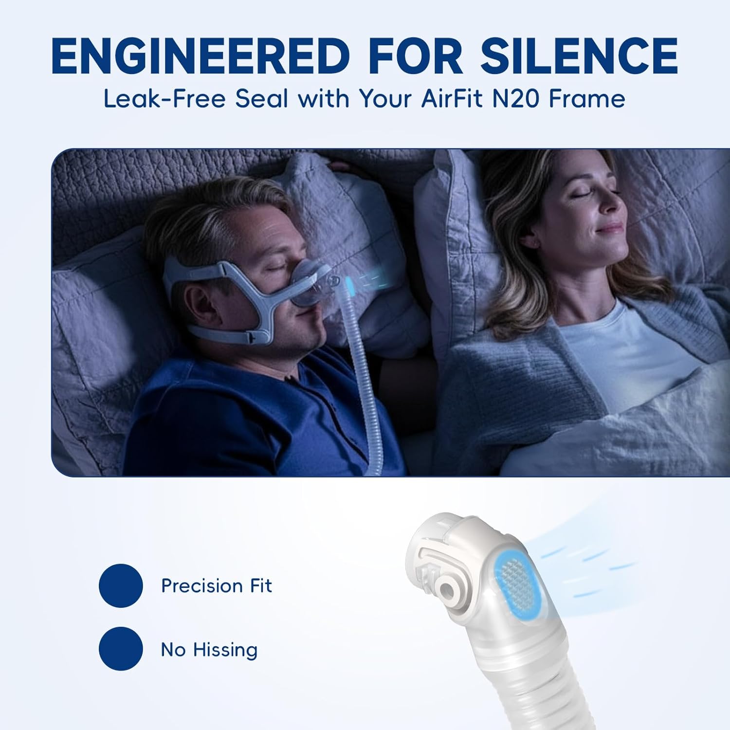 Replacement Short Tube Compatible with AirFit N20 & AirTouch N20 CPAP Mask – 2-Pack | Leak-Proof, Noise-Reducing, and Travel-Ready | CPAP Supplies & Accessories