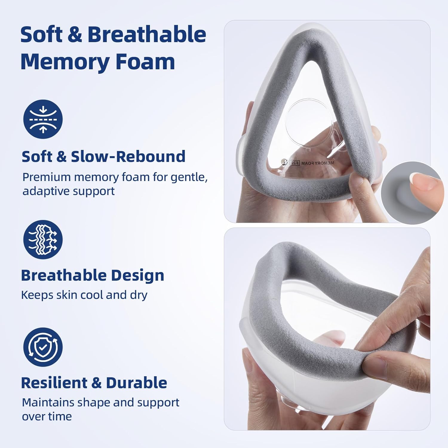 Replacement Cushion for AirTouch F20, Memory Foam Cushion Compatible with Original F20 Frame, Reliable Seal & Perfect Fit, Covers Nose and Mouth, Medium & Large Available