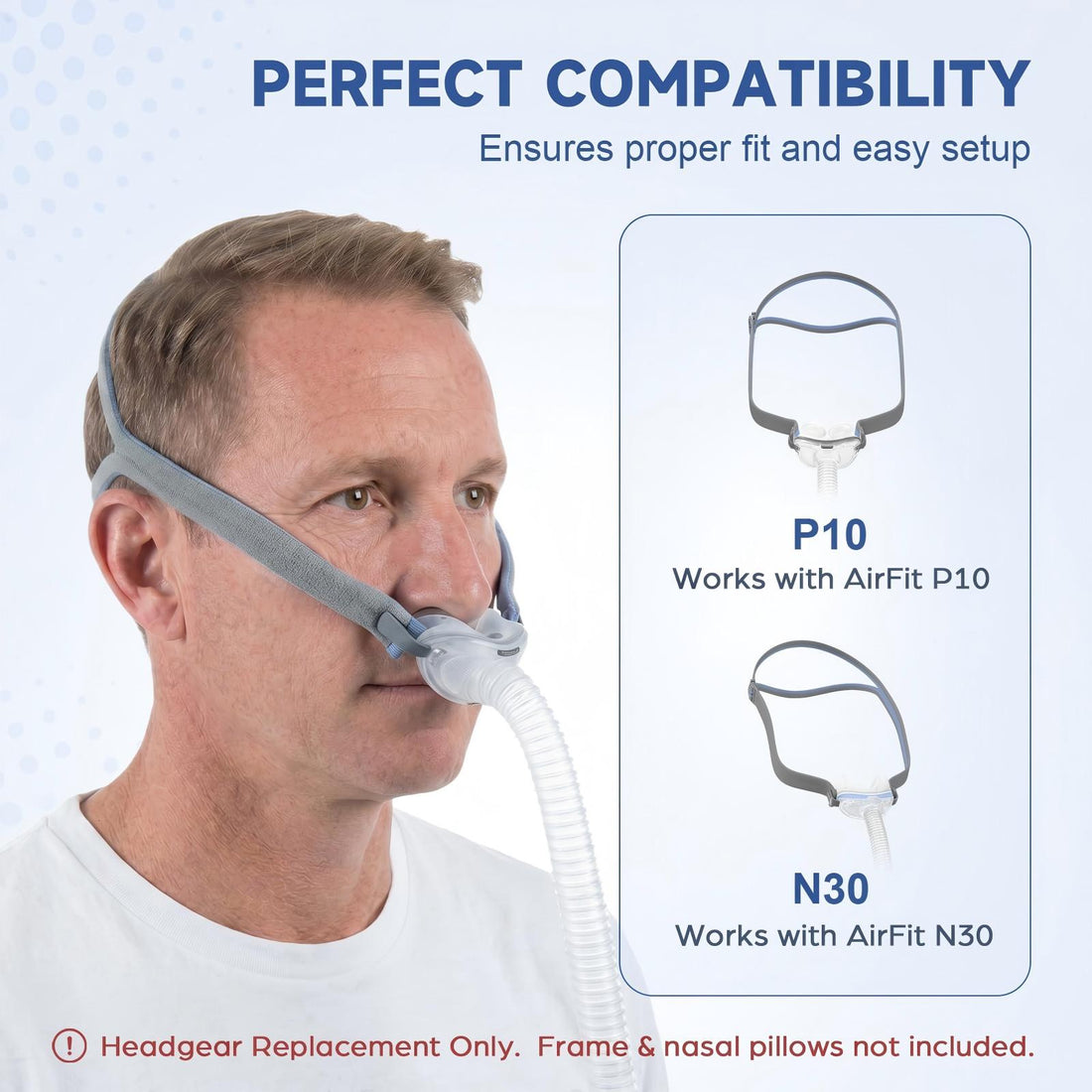 4-Pack Replacement Headgear Straps Compatible with AirFit P10 & N30, Adjustable PAP Headgear with Elastic Fabric and Adjustment Clips