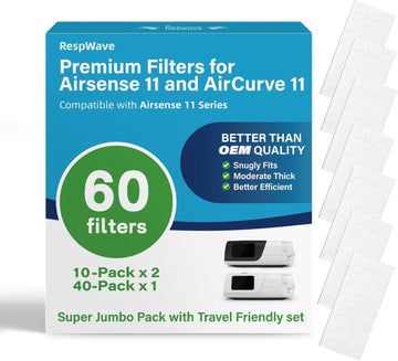 60-Pack Premium CPAP Filters Compatible with Airsense 11 & Aircurve 11 – Ultra Fine, Extra Thick, High Filtration, Smooth Airflow, Travel-Friendly Design