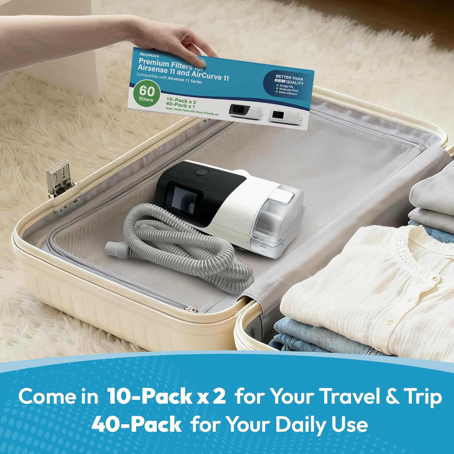 60-Pack Premium CPAP Filters Compatible with Airsense 11 & Aircurve 11 – Ultra Fine, Extra Thick, High Filtration, Smooth Airflow, Travel-Friendly Design