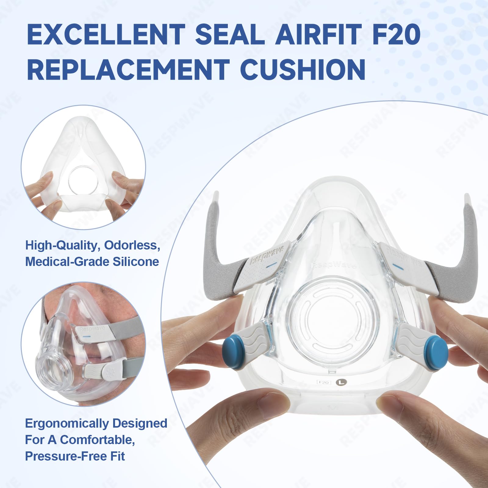 Replacement Cushion Set Compatible with AirFit F20, Includes Full Face Cushion, Frame, Headgear and Magnetic Clips (Medium/Large)